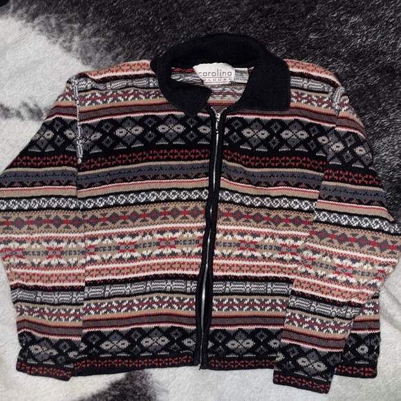 Vintage women’s Medium Carlolina Colours zip up Aztec Cowl neck Sweater EUC - Picture 10 of 12